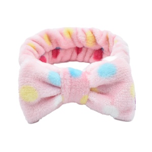 Bentita cosmetica machiaj, elastica, model cu buline colorate, roz cu buline multicolore, marime standard