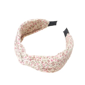 Bentita pentru par cu nod, model clasic elegant, cu imprimeu floral, marime universala, alba - Img 2