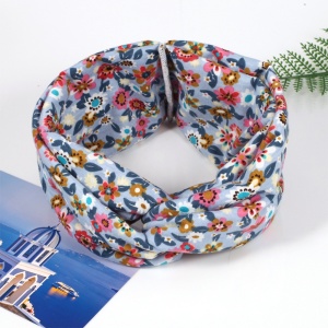 Bentita pentru par elastica, model casual, imprimeu cu flori, marime universala, albastru deschis - Img 2