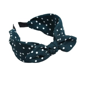 Bentita pentru par, model feminin, cu imprimeu buline chic si detaliu fundita, marime universala, verde