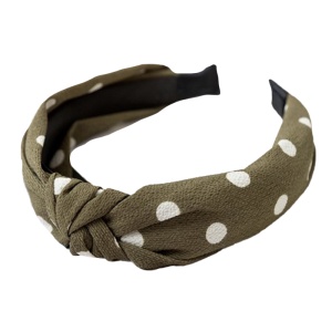 Bentita pentru par, model nod de cravata, verde cu buline albe, marime standard