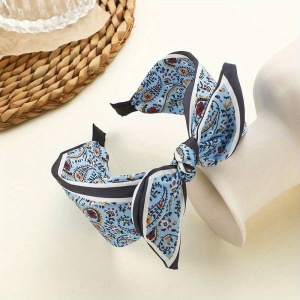 Bentita pentru par, model versatil si elegant cu funda, imprimeu floral, tematica fashion style, marime universala, albastra - Img 2