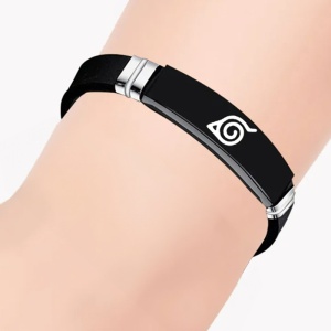 Bratara anime, model konoha, tematica ninja jutsu, unisex, neagra, - Img 2