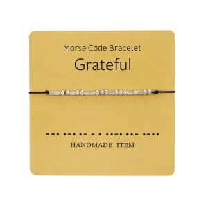 Bratara cod morse “recunoscator” “grateful”, argintiu, creata manual, neagra, , unisex