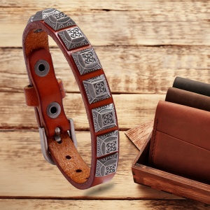 Bratara cu accesorii multiple, model retro, reglabila, tematica vintage style, unisex, maro deschis, - Img 2