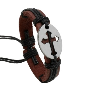 Bratara cu cruce, model retro, reglabila, unisex, neagra,