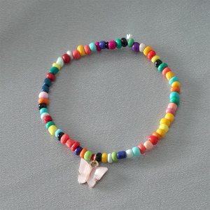 Bratara cu pandantiv in forma de fluture, margele multicolore, dama - Img 3