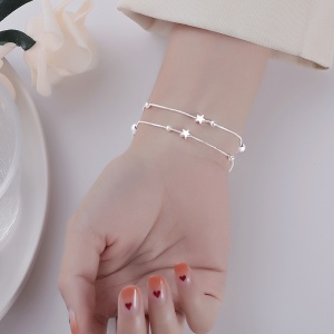 Bratara dama, model cu pandantive multiple tip stelute, accesorizata cu bilute chic, tematica summer vibes, reglabila, argintie - Img 4