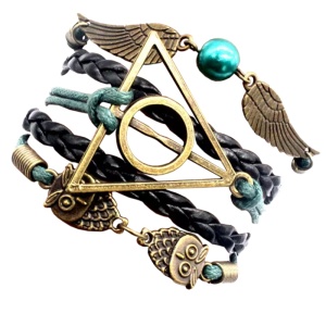 Bratara dama, model deathly hollows, reglabila, verde inchis