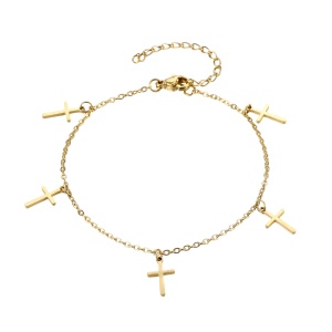 Bratara dama, model delicat minimalist cu pandantive multiple tip cruce, tematica God is love, reglabila, aurie