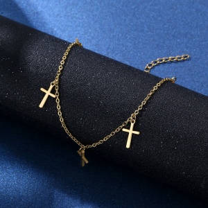 Bratara dama, model delicat minimalist cu pandantive multiple tip cruce, tematica God is love, reglabila, aurie - Img 2