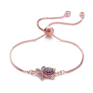 Bratara dama, model delicat tip tenis cu pandantiv broscuta, tematica cute and trendy, reglabila, rose gold