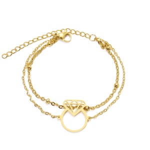 Bratara dama, model dublat cu accesorii bilute, tematica will you marry me, pandantiv inel cu diamant, reglabila, aurie
