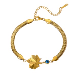 Bratara dama, model fashion cu pandantiv frunza delicata, accesoriu norocos, tematica culori de toamna, aurie