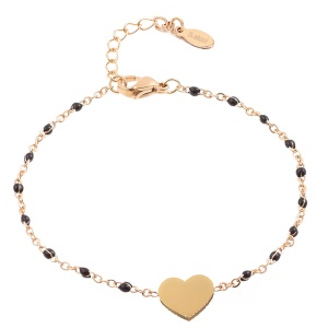 Bratara dama, model fashion delicat cu inimioara, tematica my heart is yours, reglabila, neagra