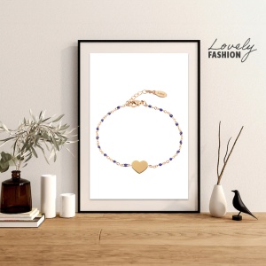Bratara dama, model fashion delicat cu inimioara, tematica my heart is yours, reglabila, albastra - Img 2