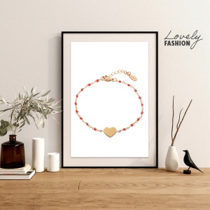 Bratara dama, model fashion delicat cu inimioara, tematica my heart is yours, reglabila, rosie - Img 2