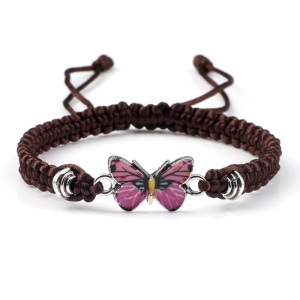 Bratara dama, model summer butterfly cu snur impletit, pandantiv fluturas, reglabila, maro