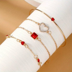 Bratara dama, set 4 bucati, model versatil, pandantive elegante multiple, tematica lovely lady, rosu