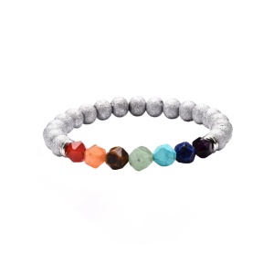 Bratara energetica creata manual, din roca vulcanica, 7Chakras, pietre semipretioase, unisex, sidefata, argintie