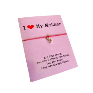 Bratara I Love My Mother, pandantiv inima argintiu, reglabile, din sfoara, rosu