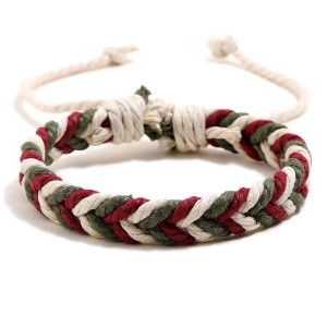 Bratara impletita manual din sfoara, verde cu rosu, reglabila, unisex,