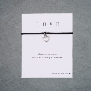 Bratara love pandantiv inima argintiu, realizate manual, sfoara neagra, reglabila, unisex - Img 2
