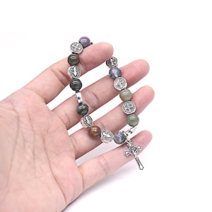Bratara model religios, cu pandantiv cruce si accesorii tematice, elastica, unisex, multicolora, - Img 3