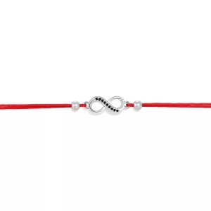 Bratara tip sfoara, reglabila, pandantiv semnul infinitului cu cristale, unisex, rosie - Img 3