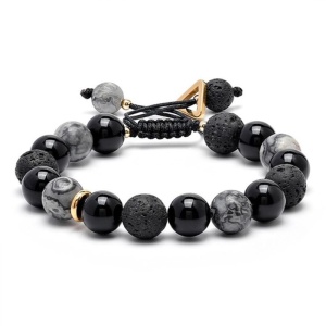 Bratara unisex, model fashion cu pietre multiple, tematica eccentric style, reglabila, negru cu gri,