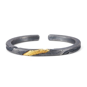 Bratara unisex, model minimalist fashion, tematica forged in fire, reglabila, negru cu auriu, - Img 3