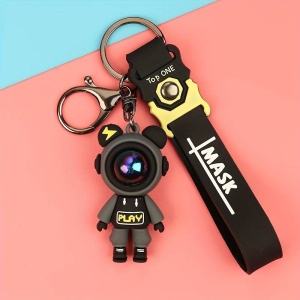 Breloc, model cu omulet simpatic tip cosmonaut, accesoriu decorativ asortat, prindere cu inel si carlig, tematica space man, unisex, negru - Img 2
