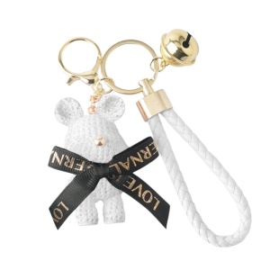 Breloc, model cu ursulet, imitatie de tesatura, accesorii asortate, prindere cu inel si carlig, tematica lovely bear, unisex, alb