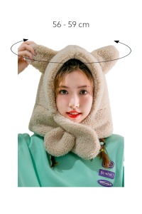 Caciula dama, model cu urechiuse si prelungire tip fular, calduroasa, tematica little naughty bear, marime universala, maro deschis - Img 3