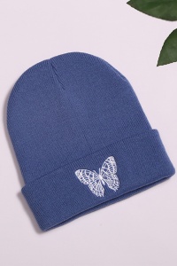 Caciula dama, model minimalist cu fluturas, tematica snow butterfly, marime universala, albastra - Img 2