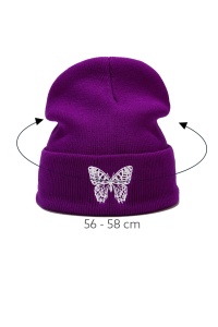 Caciula dama, model minimalist cu fluturas, tematica snow butterfly, marime universala, mov - Img 3