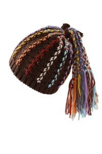 Caciula dama, model prelungire tip coada impletita, tematica rasta style, marime universala, maro inchis