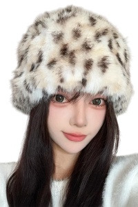 Caciula dama, model pufos, imprimeu animal print, tematica cool style, marime universala, bej