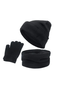 Caciula dama, set 3 piese, model cu manusi si fular tip guler asortate, captuseala calduroasa, tematica cozy winter, marime universala, neagra