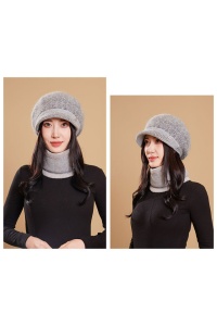 Caciula dama, set doua piese, model chic cu fular tip guler asortat, tematica cool winter, marime universala, gri - Img 4