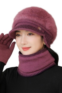 Caciula dama, set doua piese, model cu fular tip guler asortate, captuseala calduroasa, tematica cozy winter, marime universala, roz