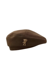 Caciula dama, tip basca, accesorizata cu ursulet cute, model elegant, tematica I love bears, marime universala, maro