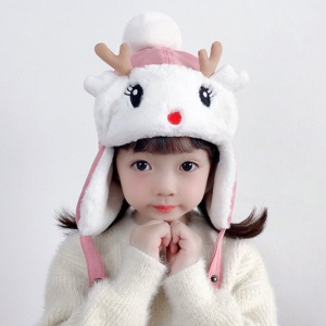Caciula pentru copii, calduroasa, model cu fata vesela, cu ochisori, nasuc si urechi de caprioara, prindere in doua moduri cu capse, tematica I’m a happy deer, 1 – 5 ani, roz - Img 2