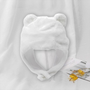 Caciula pentru copii, calduroasa, model ursulet polar hazliu, urechi lungi, tematica I’m a fancy little bear, 3 – 12 ani, alba - Img 3