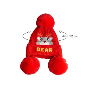 Caciula pentru copii, moale si calduroasa, model cu pom pom pufos multiplu, tematica little deer, 2 – 8 ani, rosie - Img 3