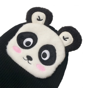 Caciula pentru copii, model animalute vesele, tematica lumea animalelor, panda jucaus, 3 – 10 ani, neagra - Img 3