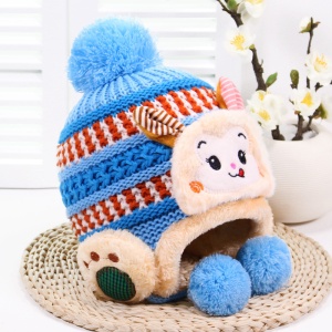 Caciula pentru copii, model calduros cu pom pom cu urechiuse hazlii, prindere sub barbie, tematica iepuras bunny poznas, 0 – 2 ani, albastru deschis - Img 2