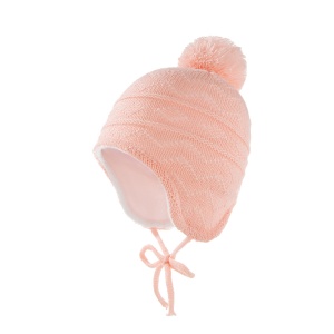 Caciula pentru copii, model cu prindere si pom pom, tematica playful kid, 6 luni – 3 ani, roz