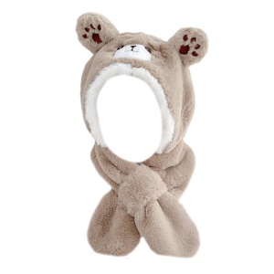 Caciula pentru copii, model cu urechiuse de ursulet tip fular, tematica bear hug, 2 – 6 ani, maro