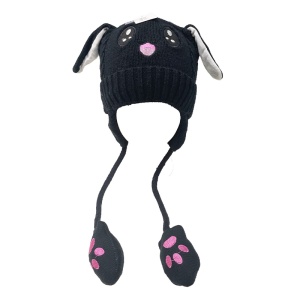 Caciula pentru copii, model cu urechiuse lungi si jucause, tematica let’s play and have fun, 3 – 8 ani, neagra